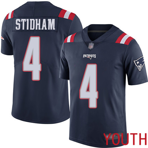 New England Patriots Limited Navy Blue Youth #4 Jarrett Stidham NFL Jersey Rush Vapor->youth nfl jersey->Youth Jersey